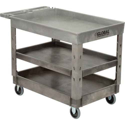 Industrial Strength Plastic 3 Tray Shelf Service & Utility Cart, 44in x 25-1/2in, 5in Rubber Casters
