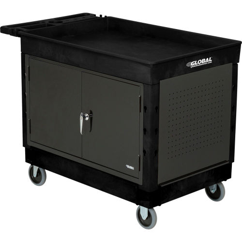 Deluxe plastic Black 2 shelf Tray Maintenance Utility Cart 40x26, 5in Casters