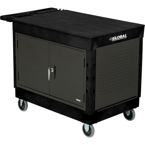 Deluxe plastic Black 2 shelf Flat Maintenance Utility Cart 40x26, 5in Casters