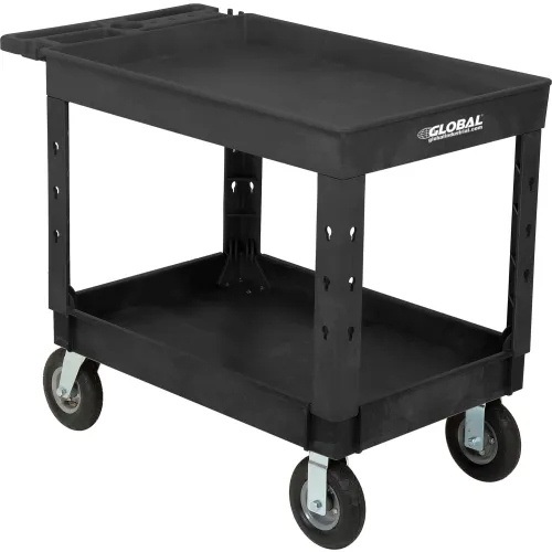2 Shelf Utility Black Cart with Large Pneumatic Wheels