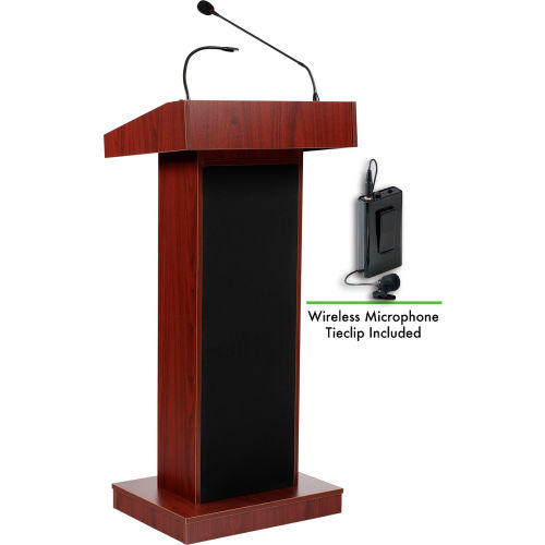 Oklahoma Sound Fixed Height Orator Podium / Lectern & Wireless Tieclip / Lavalier Mic, Mahogany