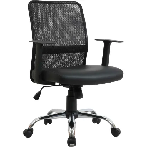 Interion® Mesh Back Leather Task Chair With Mid Back & Fixed Arms ...