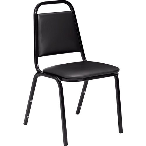 NPS Stacking Chair - 1-1/2" Vinyl Seat - Square Back - Black Seat with Black Frame