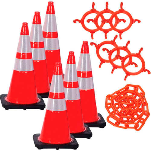 Mr. Chain Traffic Cone & Chain Kit with Reflective Collars, Traffic Orange, 93280-6