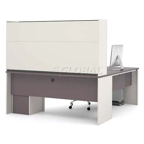 Office desk with computer from side view