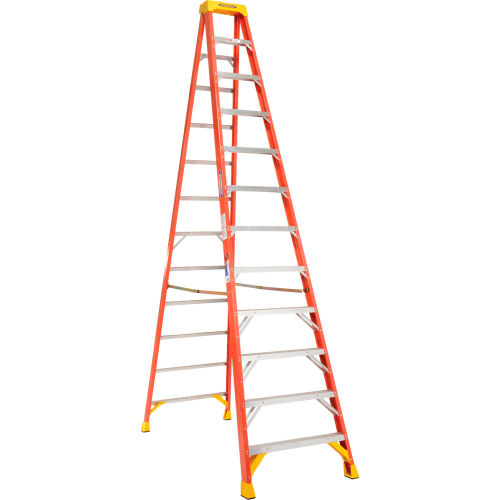 Werner 12ft Fiberglass Step Ladder w/ Plastic Tool Tray 300 lb. Cap - 6212