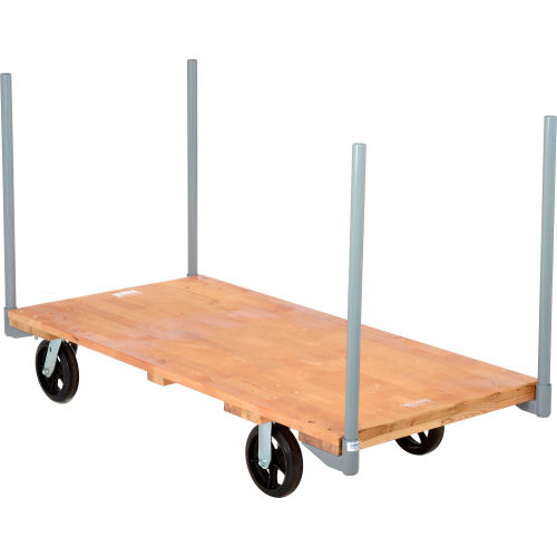 Stake Handle Hardwood Deck Platform Truck 60 x 30 2400 Lb. Capacity 8in Rubber Casters
																			