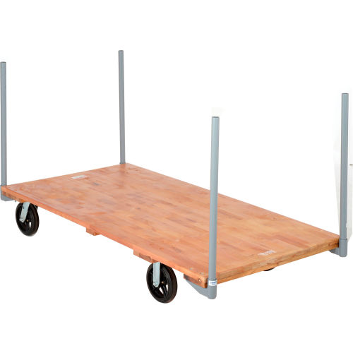Stake Handle Hardwood Deck Platform Truck 72 x 36 2400 Lb. Capacity 8in Rubber Casters