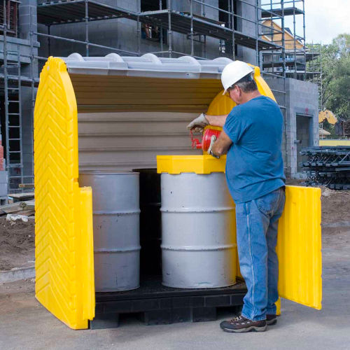 Ultra-Hard Top P4 Plus® 4 Drum Outdoor Spill Containment Unit with Drain - 9637