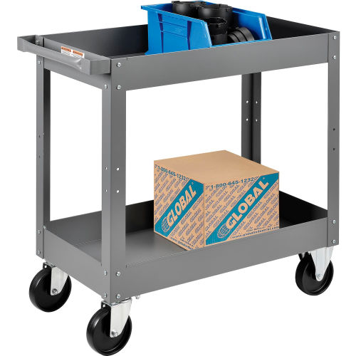 2 Shelf Deep Tray Steel Stock Cart 30x16 500 Lb. Capacity
