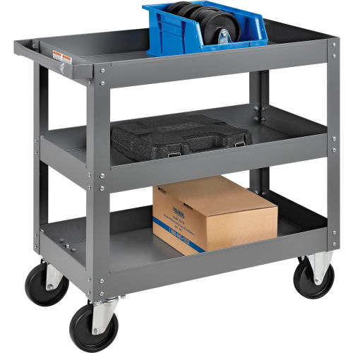 3 Shelf Deep Tray Steel Stock Cart 30x16 800 Lb. Capacity