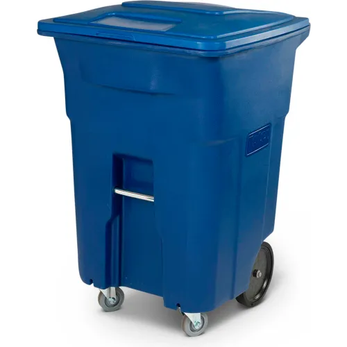 Toter ACC96-00BLU 96 Gallon Blue Rectangular Rotational Molded Wheeled  Trash Can with Casters and Lid