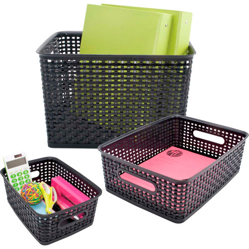Advantus® Plastic Weave Bin Small Medium Large 40329 - 13-3/4"L x 10-1/2"W x 8-3/4"H, 3-Pack - Pkg Qty 2
