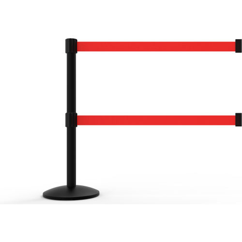 Banner Stakes QLine Retractable Dual Belt Barrier, Black Post, Blank Red Belt