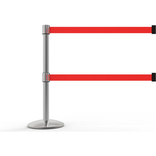 Banner Stakes QLine Retractable Dual Belt Barrier, Polished Chrome Post, Blank Red Belt