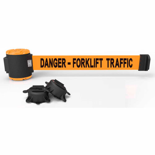 Banner Stakes Magnetic Wall Mount Barrier W/Light Kit, 30' Orange &quot;Danger-Forklift Traffic&quot; Belt