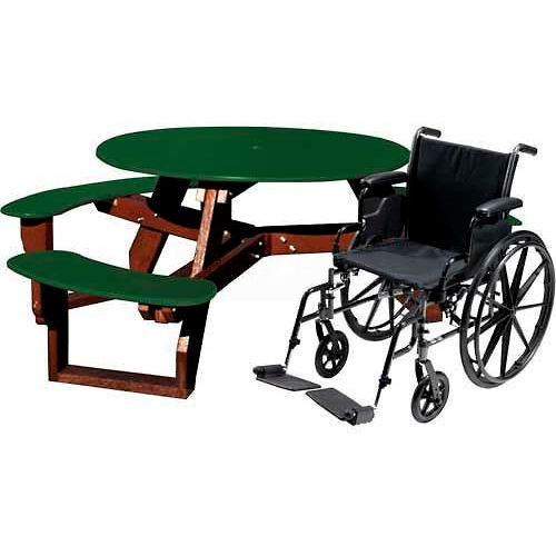 Polly Products Round Picnic Table, Handicap Accessible, Green Top/Brown Frame