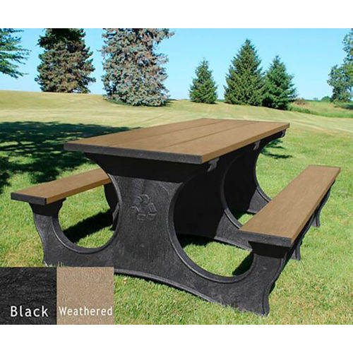 Polly Products Easy Access 6' Picnic Table, Weathered Top/Black Frame