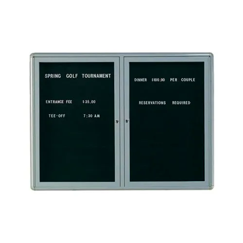 Aarco 2 Door Design Enclosed Letter Board Medium Grey 48"W x 36"H