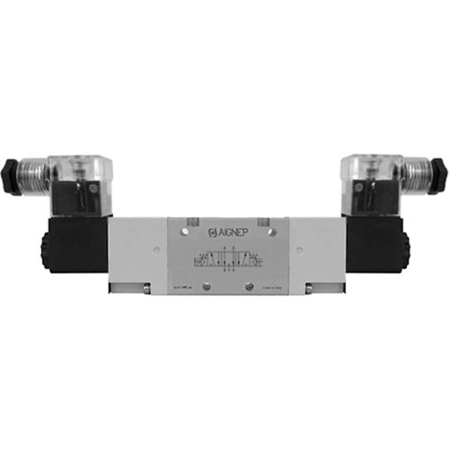 Aignep USA 5/3 Dbl Solenoid Vlv, Ext Pilot, Closed Cntr, Spr Cntred, G1/4, 12V DC/3W Coil, LED Conn.