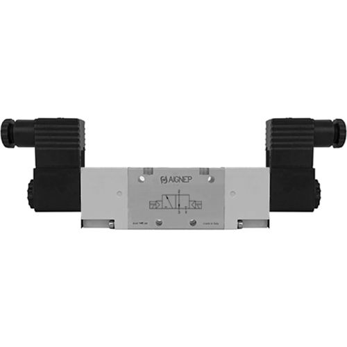 Aignep USA 3/2 Double Solenoid Valve, Ext Pilot G 1/4, 110V AC/5VA Coil, Black Connection