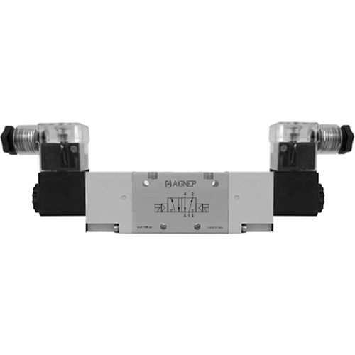 Aignep USA 5/2 Double Solenoid Valve, Ext Pilot G 1/8, 12V DC/3W Coil, LED Connection