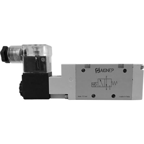 Aignep USA 3/2 Closed Single Solenoid Valve, Pilot/Spr Return 1/4 NPTF, 12V DC/3W Coil, LED Conn.