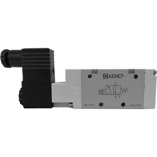 Aignep USA 3/2 Closed Single Solenoid Valve, Pilot/Spr Return 1/4 NPTF, 110V AC/5VA Coil, Blk Conn.