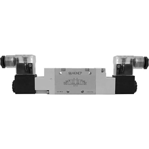 Aignep USA 5/3 Dbl Solenoid Valve, Pilot/Spring Cntr Closed Cntr 1/8 NPTF, 24V DC/2W Coil, LED Conn.