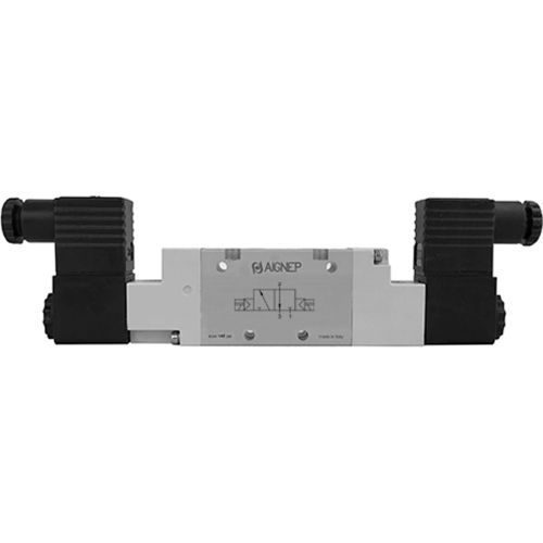 Aignep USA 3/2, 1/2 NPT Double Solenoid Valve, Pilot, 24V AC/5VA Coil, Black Connection