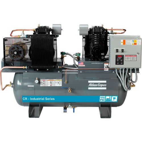 Atlas Copco CR7.5-TS-120GH-200V 3PH-IS-D 15HP Two-Stage Horizontal Compressor - 175 PSI - 200 Volts
