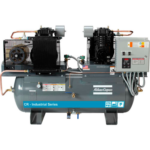 Atlas Copco CR7.5-TS-120GH-230V 3PH-IS-D 15HP Two-Stage Horizontal Compressor - 175 PSI - 230 Volts