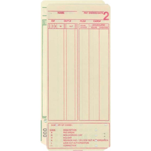 Amano Time Cards for MJR7000, 099 Employee Count, 1,000/Pack