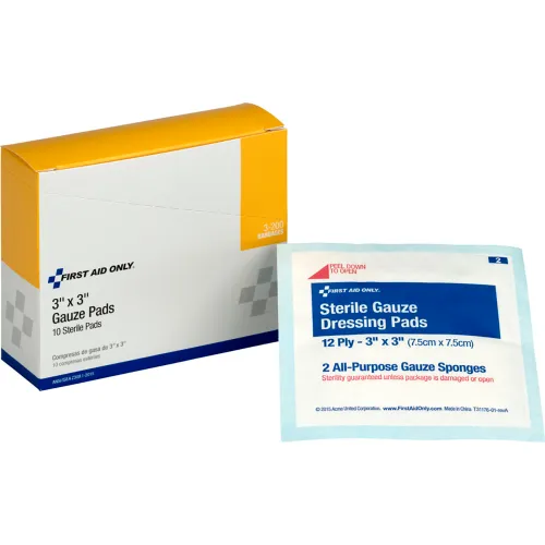 First Aid Only Sterile Gauze Pads, 3" x 3", 10/Box