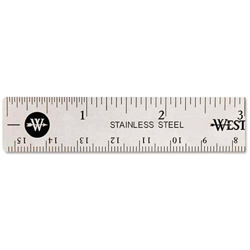 Westcott&#174; Stainless Steel Ruler with Non Slip Cork Base, 6" Long, 1 Each