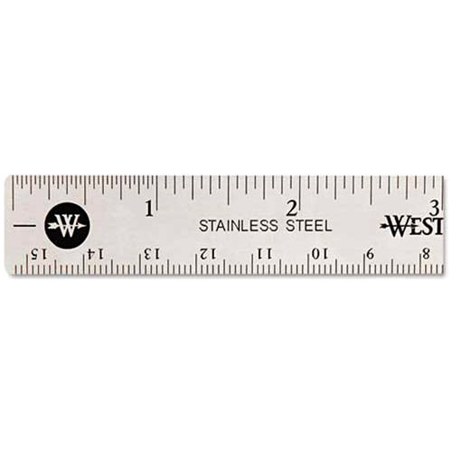 Westcott® Stainless Steel Ruler with Non Slip Cork Base, 6" Long, 1 Each