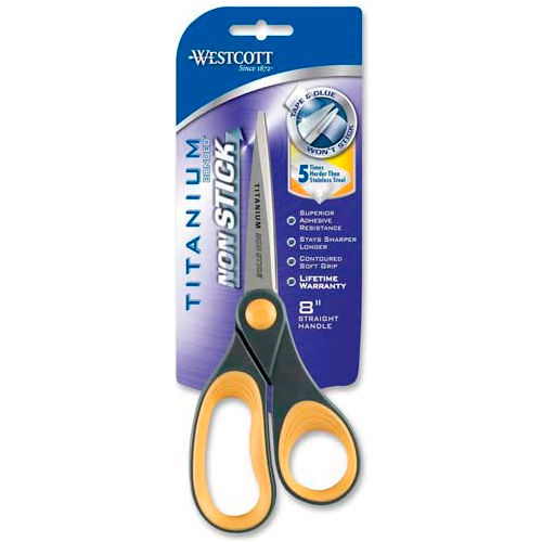 Westcott&#174; Titanium Bonded Non-Stick Scissors, 8"L Straight, Gray/Yellow
