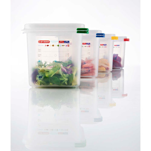 Araven 03033 - Food Container, Airtight, W/Lid, PP, 6.8 Qt., 1/2 Size, Colorclip&#174;, Transparent - Pkg Qty 6