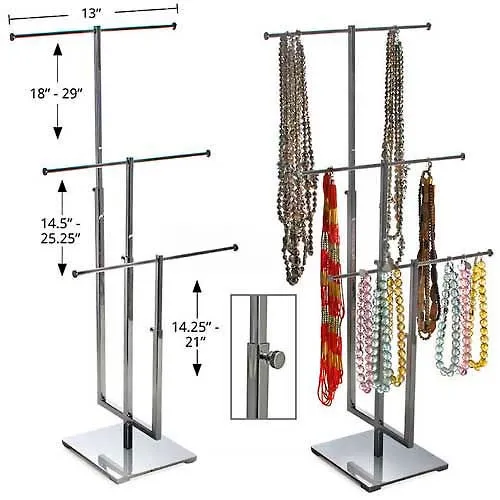 Global Approved 300653 Adjustable Three Bar Necklace Display, 13" x 29", Metal ,1 Piece