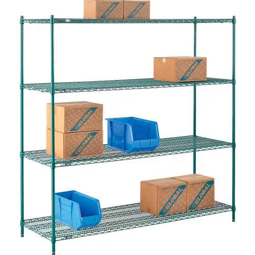 Nexel® 4 Shelf, Poly-Green® Wire Shelving Unit, Starter, 72