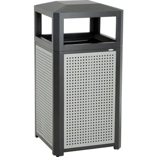 Safco® Outdoor Perforated Steel Trash Can, Side Opening, 38 Gallon