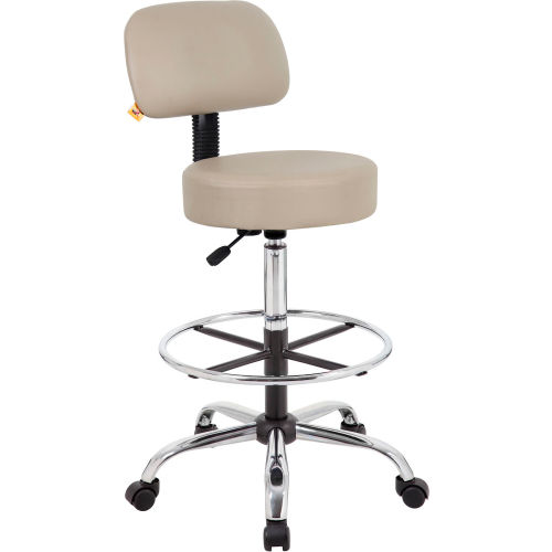 Boss Medical Stool with Backrest and Footring - Vinyl - Beige