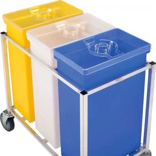 Baker's Mark 30 Gallon / 480 Cup Mobile Triple Ingredient Bin - Blue /  White / Yellow