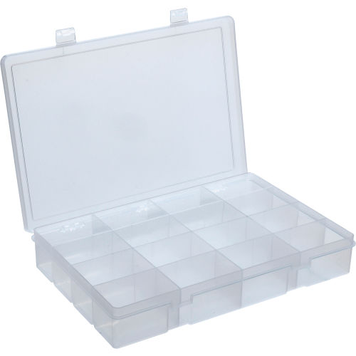 Durham Large Plastic Compartment Box LP16-CLEAR - 16 Compartments, 13-1/8x9x2-5/16