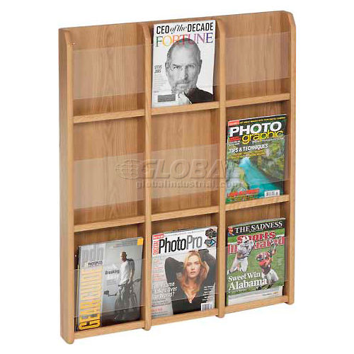 Magazine and Brochure Wall Display, Acrylic & Light Oak Wall Display