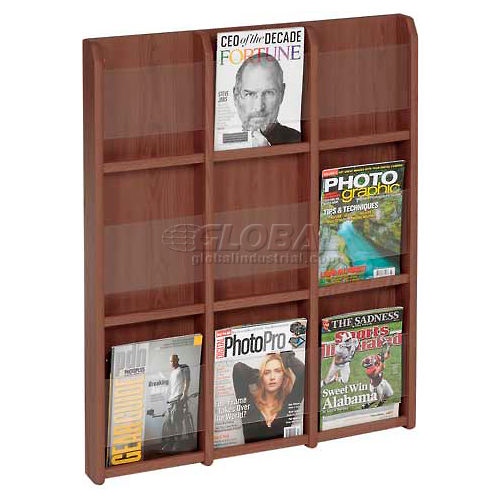 Magazine and Brochure Wall Display, Acrylic & Mahogany Wall Display