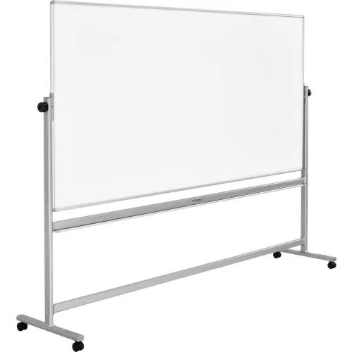 Global Industrial Mobile Reversible Whiteboard - 96 x 48 - Porcelain - Silver Frame