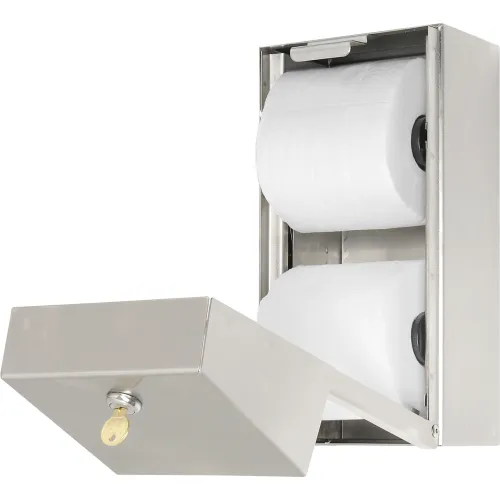 Surface-Mounted Double Roll Toilet Tissue Dispenser with Hoods