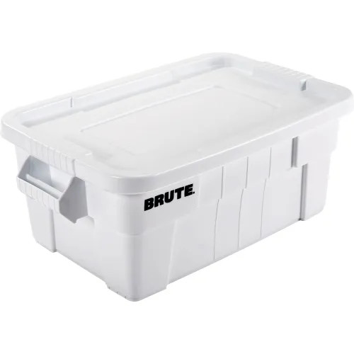 Rubbermaid Commercial Products Brute Medium 14-Gallons (56-Quart) White  Weatherproof Heavy Duty Tote with Standard Snap Lid at