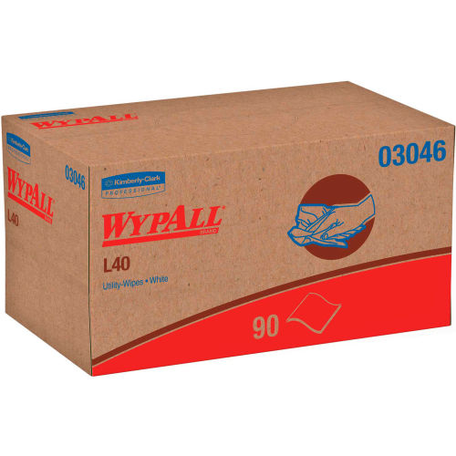 WypAll L40 Wipers, 10-4/5 x 10, Pop-Up Box, White, 90/Box, 9 Boxes/Carton - 03046